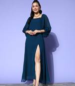Blue plain georgette maxi-dresses