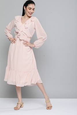 Pink plain georgette maxi-dresses 1
