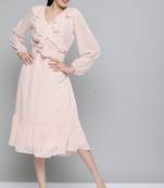 Pink plain georgette maxi-dresses