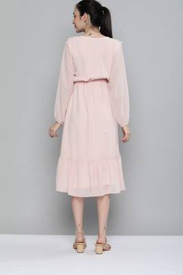 Pink plain georgette maxi-dresses 2