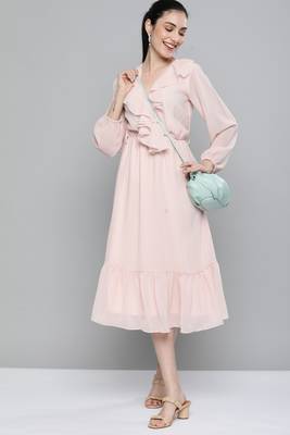 Pink plain georgette maxi-dresses 4