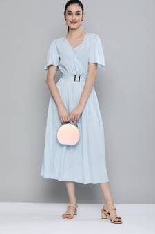 Blue plain crepe maxi-dresses