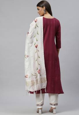 Maroon Sequence Shiffly Lace Embroidered With Pleated Ruby Silk Kurta Pant With Dupatta 2