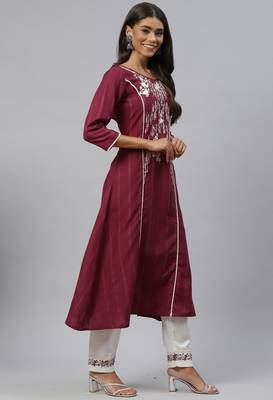 Maroon Sequence Shiffly Lace Embroidered With Pleated Ruby Silk Kurta Pant With Dupatta 3