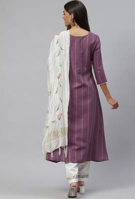 Purple Sequence Shiffly Lace Embroidered With Pleated Ruby Silk Kurta Pant With Dupatta 2