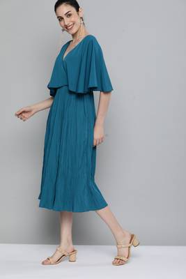 Teal plain crepe maxi-dresses 2