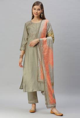 Green Sequence Embroidery With Gota Patti Border Silk Blend Kurta Pant With Digital Dupatta 1