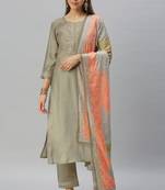 Green Sequence Embroidery With Gota Patti Border Silk Blend Kurta Pant With Digital Dupatta