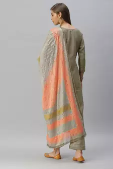 Green Sequence Embroidery With Gota Patti Border Silk Blend Kurta Pant With Digital Dupatta