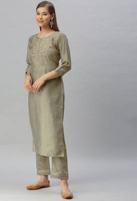 Green Sequence Embroidery With Gota Patti Border Silk Blend Kurta Pant With Digital Dupatta 3
