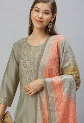 Green Sequence Embroidery With Gota Patti Border Silk Blend Kurta Pant With Digital Dupatta 4