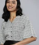 White printed crepe crop-tops