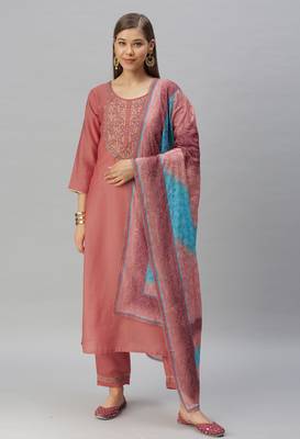 Peach Sequence Embroidery With Gota Patti Border Silk Blend Kurta Pant With Digital Dupatta 1