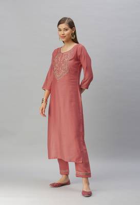 Peach Sequence Embroidery With Gota Patti Border Silk Blend Kurta Pant With Digital Dupatta 3