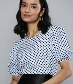 Blue printed crepe crop-tops