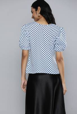 Blue printed crepe crop-tops 2