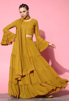 Mustard sequins georgette stitched lehenga 1