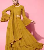 Mustard sequins georgette stitched lehenga