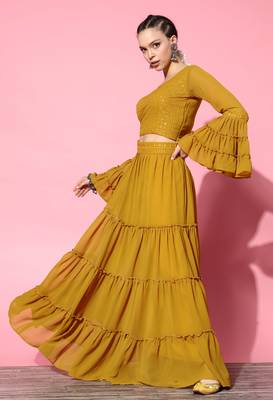 Mustard sequins georgette stitched lehenga 3