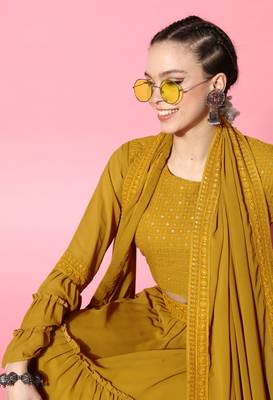 Mustard sequins georgette stitched lehenga 4