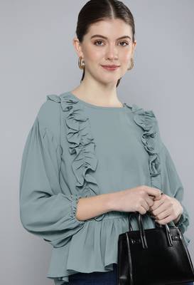 Grey plain georgette crop-tops 1