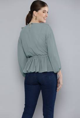 Grey plain georgette crop-tops 2