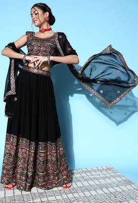 Black sequins georgette stitched lehenga 1