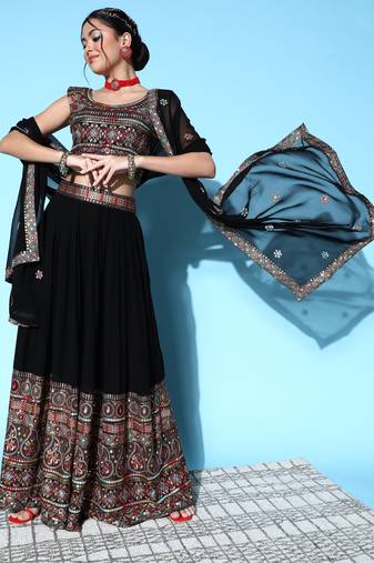 Black sequins georgette stitched lehenga