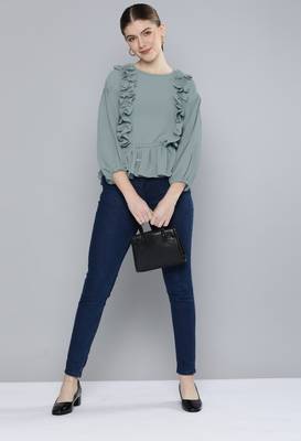 Grey plain georgette crop-tops 5
