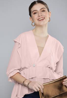 Pink plain georgette crop-tops 1