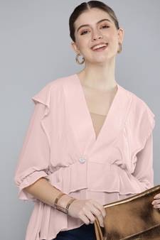 Pink plain georgette crop-tops