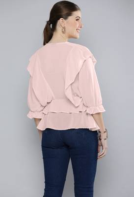 Pink plain georgette crop-tops 2