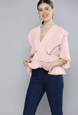 Pink plain georgette crop-tops 3