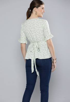 Green printed crepe crop-tops 2