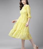 Yellow printed georgette short-dresses