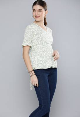 Green printed crepe crop-tops 3