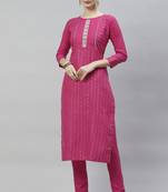 Pink Embroidered Foil Printed Ruby Silk Straight Kurta Pant Set