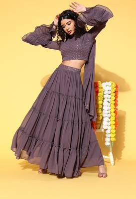 Purple sequins georgette stitched lehenga 1