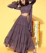 Purple sequins georgette stitched lehenga