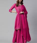 Pink Foil Printed Sequence and Mirror Work Poly Rayon Kurta Sharara With Dupatta