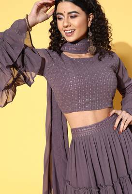 Purple sequins georgette stitched lehenga 4