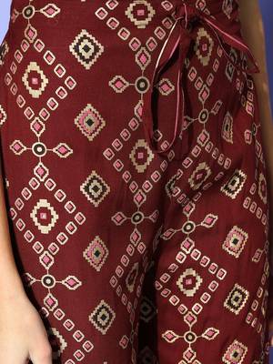 Maroon Foil Printed Sequence and Mirror Work Poly Rayon Kurta Sharara With Dupatta 4