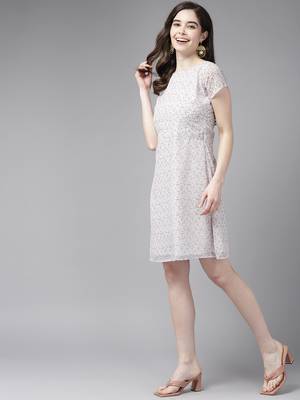 White printed georgette short-dresses 4