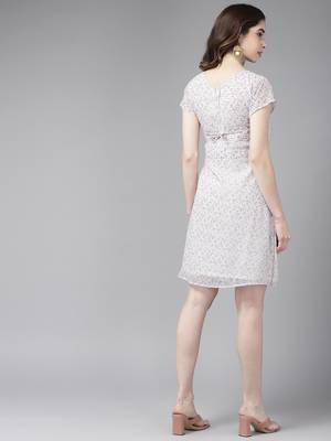 White printed georgette short-dresses 5
