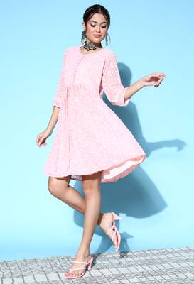 Peach printed georgette maxi-dresses 3