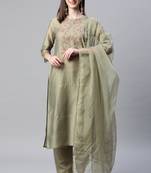 Green Sequence Gota patti Embroidered Silk Kurta Pant With Dupatta