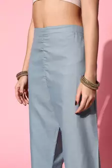 SheWill Grey Chinon Sequence Chain Embroidered Kurta Pant with Dupatta