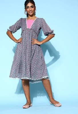 Grey printed georgette maxi-dresses 1