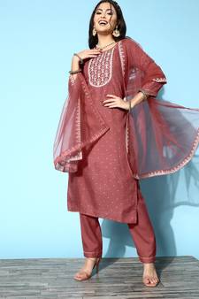 SheWill Peach Chinon Sequence Chain Embroidered Kurta Pant with Dupatta