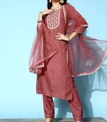 SheWill Peach Chinon Sequence Chain Embroidered Kurta Pant with Dupatta